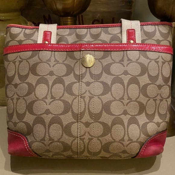 Coach Signature Pink Beige Heritage Stripe F11349 Tote Shoulder Bag - Picture 4 of 16